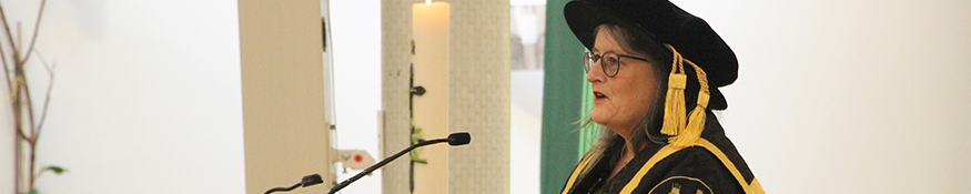 Monica Grady giving a speech during her chancellor installment ceremony